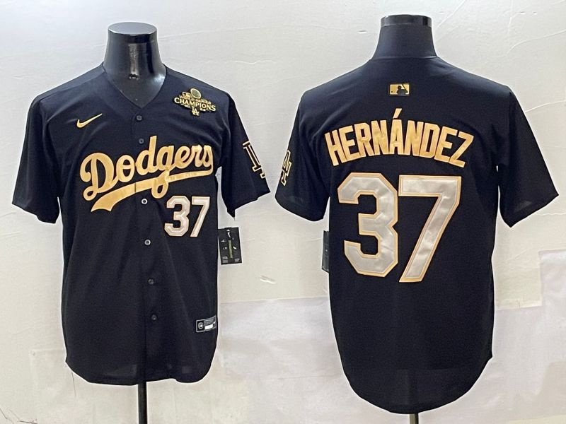 Men Los Angeles Dodgers 37 Hernandez Black Gold Game Nike 2025 MLB Jersey style 6